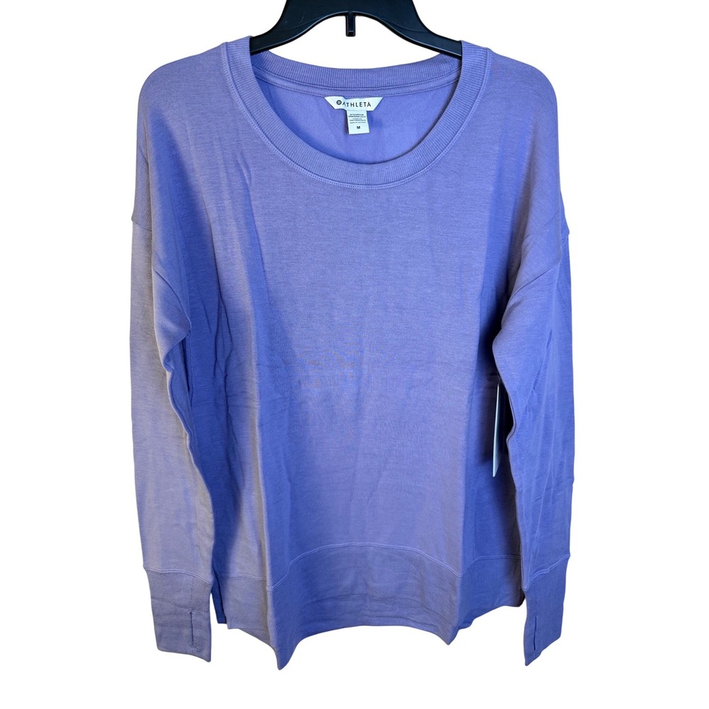 Athleta Coaster Luxe Sweatshirt Purple Modal Pullover Thumbholes 870422 Mens M